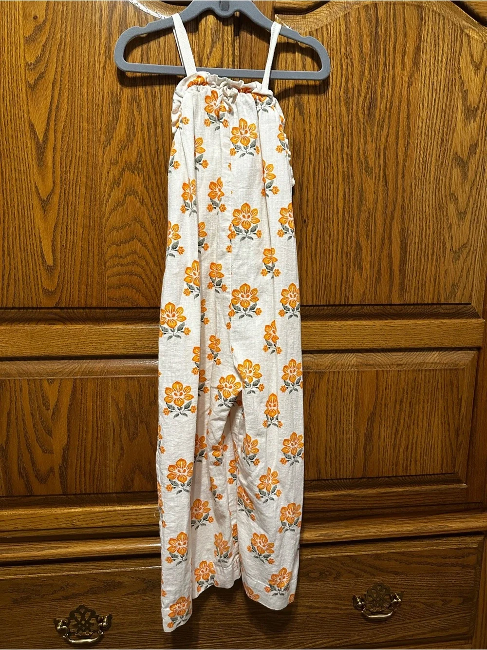 Zara White Jumpsuit with Orange Floral Design